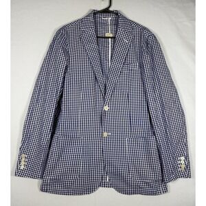 NWOT J. Peterman Blazer Men's 40 Blue White Unstructured Cotton Gingham Sport